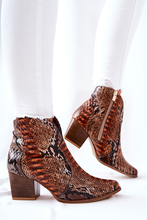 Botki Kowbojki Lewski Brązowy Wężowy Wzór EV28