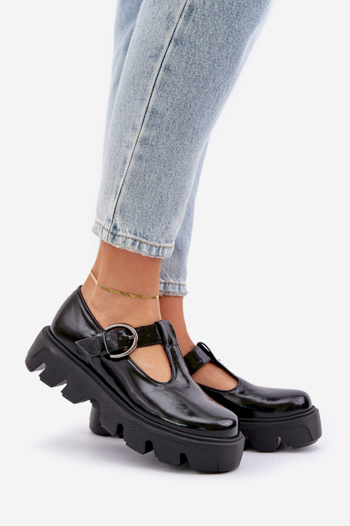 Lakierowane Skórzane Półbuty Z Klamrą Zazoo 20183 Czarne