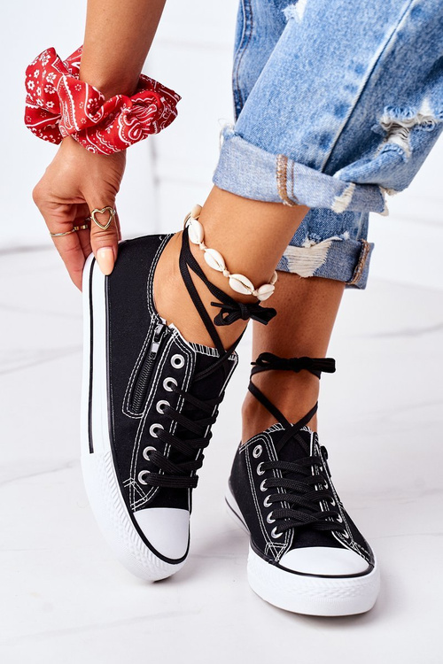 Damskie Trampki Z Suwakiem Czarne Malani