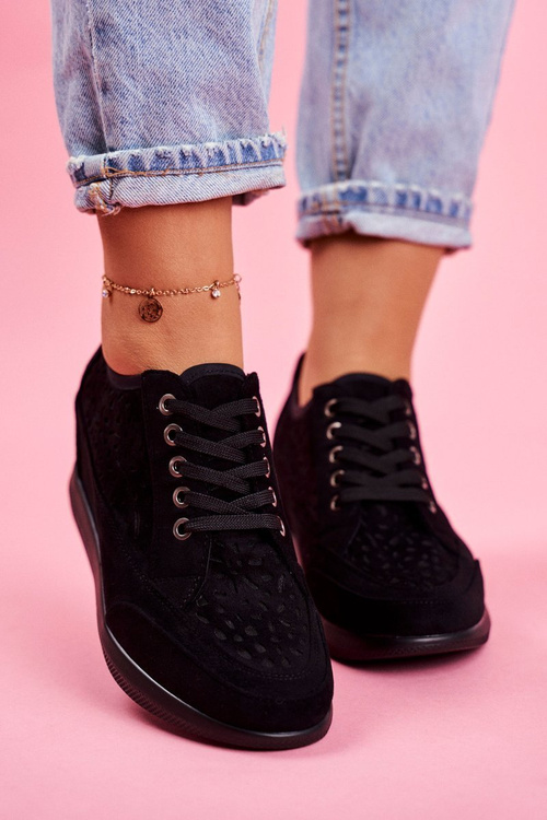 Sneakersy Damskie Sergio Leone Ażurowe Czarne PB122