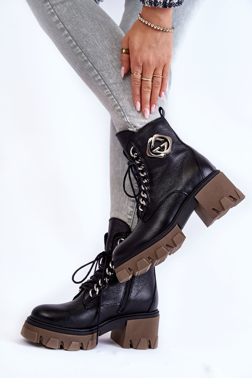 Skórzane Ocieplane Botki Na Suwak Czarne Lemar Raynes