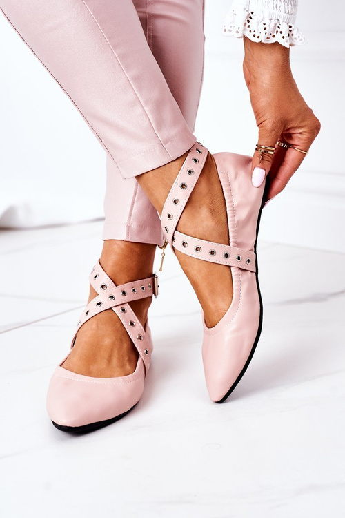 Składane Skórzane Baleriny Lu Boo Różowe