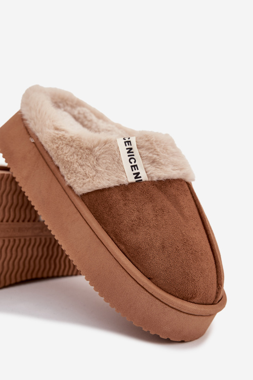 Kapcie Damskie Z Futerkiem Brązowe Parisse