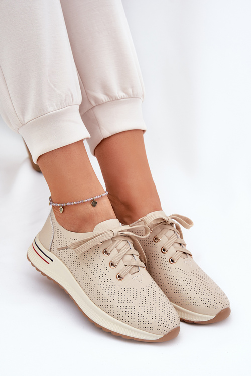 Skórzane Lekkie Półbuty Damskie Artiker 54C1759 Beżowe