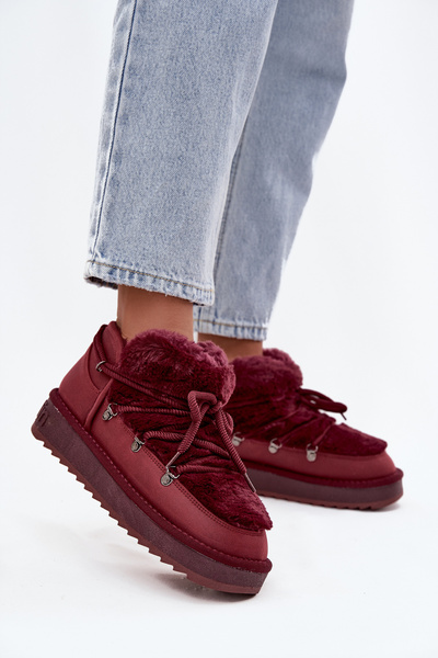 Niskie Śniegowce Na Platformie Z Futerkiem D.Franklin DFSH370011 Bordowe