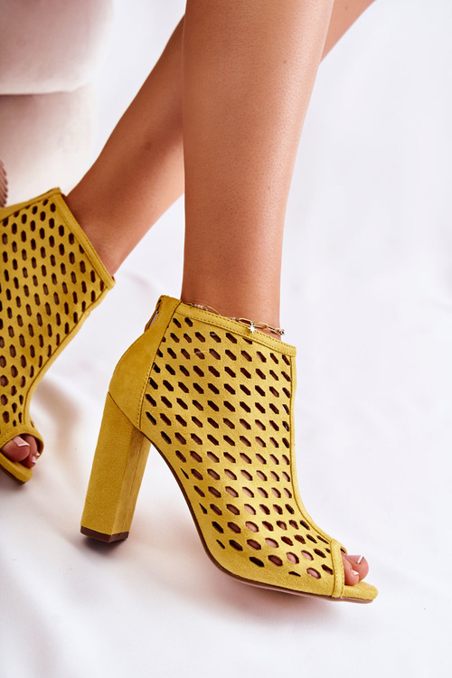 Zamszowe Ażurowe Botki Żółte Jenissa