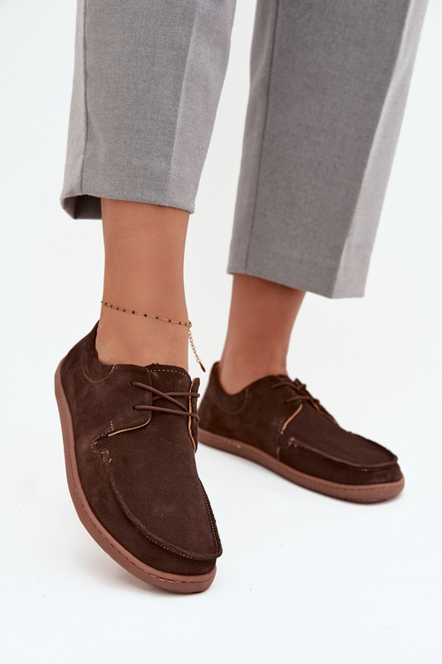 Półbuty Damskie Typu Barefoot Z Naturalnego Zamszu Zazoo 327 Czekoladowe