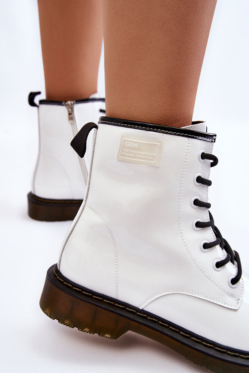 Damskie Lakierowane Botki Ocieplane GOE II2N4051 Białe