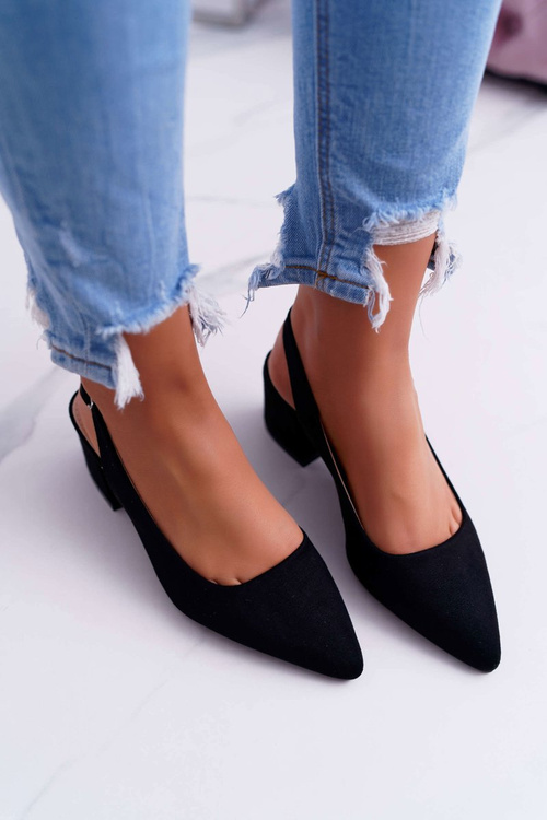 Czółenka Damskie Na Słupku W Szpic Czarne Contrail