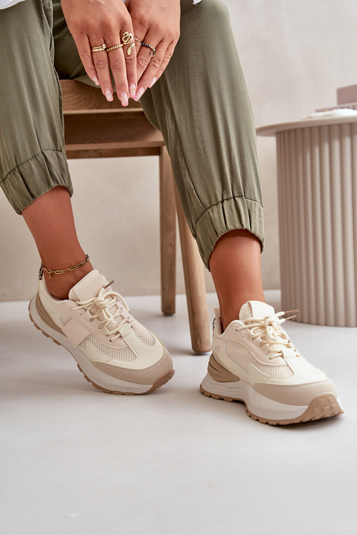 Sneakersy Damskie Na Platformie Beżowe Nevelaine