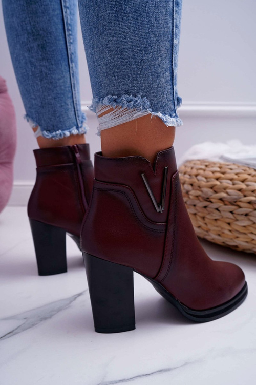 Botki Damskie Na Obcasie Sergio Leone Bordowe BT537