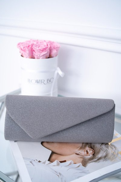 Damska Brokatowa Torebka Szara Kopertówka