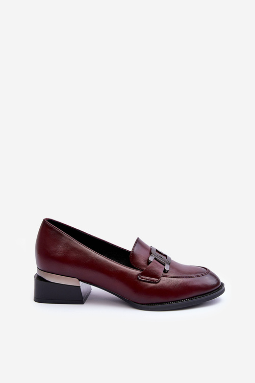 Skórzane Półbuty Mokasyny Na Obcasie Bordowe Sakina