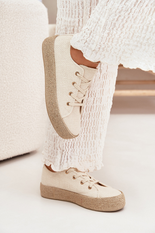 Trampki Damskie Na Platformie Z Plecionką Beżowe Princa