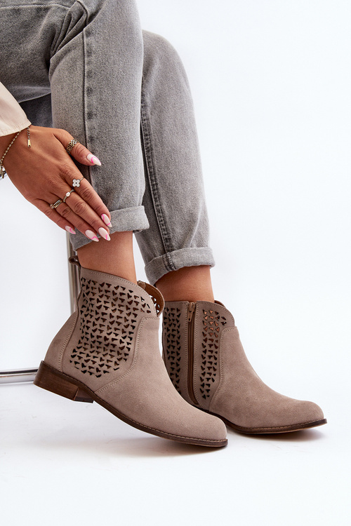 Zazoo 2791 Zamszowe Ażurowe Botki Beżowe