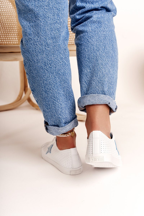 Damskie Skórzane Trampki Z Gwiazdą BIG STAR DD274692 Biało-Niebieskie