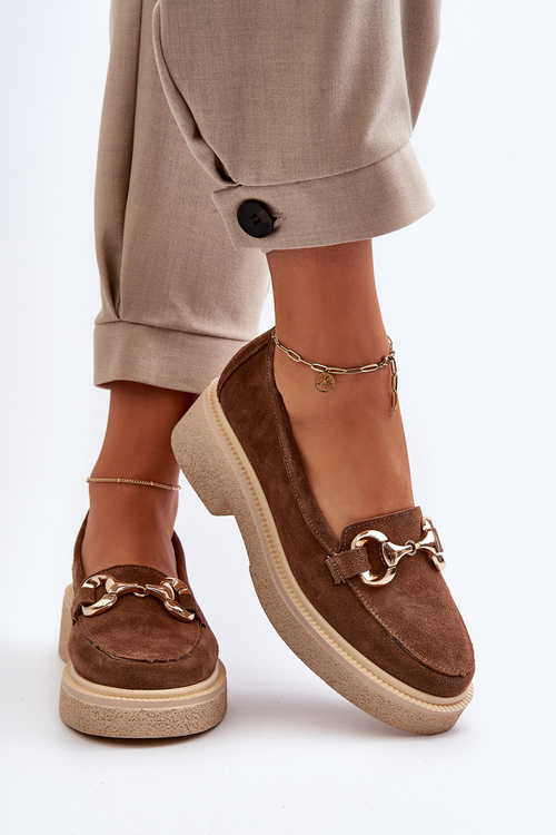 Zazoo 3429 Zamszowe Mokasyny Damskie Z Ozdobą Brązowe