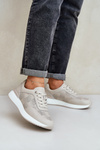 Skórzane Buty Sportowe Sneakersy Damskie S.Barski LR51-551 Beżowe