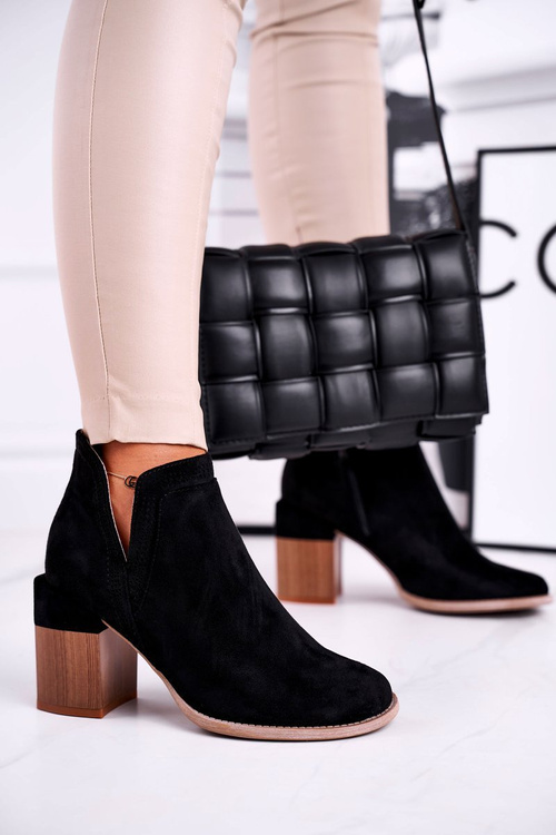 Damskie Botki Na Słupku Wycięte Czarne Meliori Dream