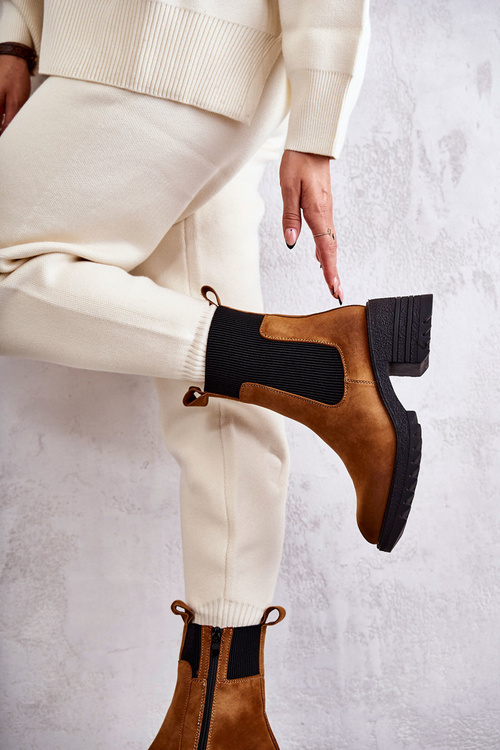 Damskie Ocieplane Botki Na Obcasie Camel Abella