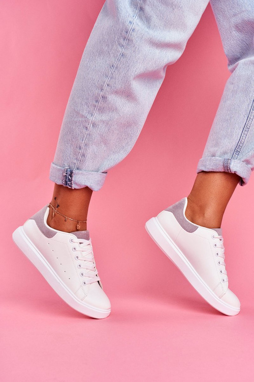 Sportowe Damskie Buty Białe z Szarym Zapiętkiem Milly