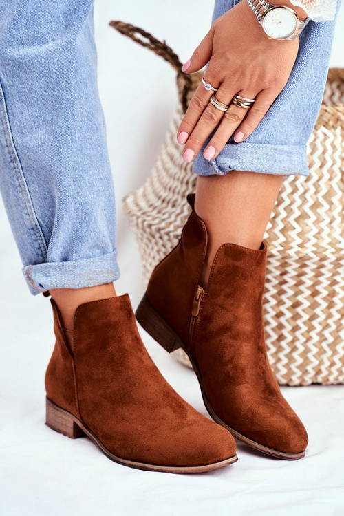 Botki Damskie Płaski Obcas Wiosenne Camel Viva