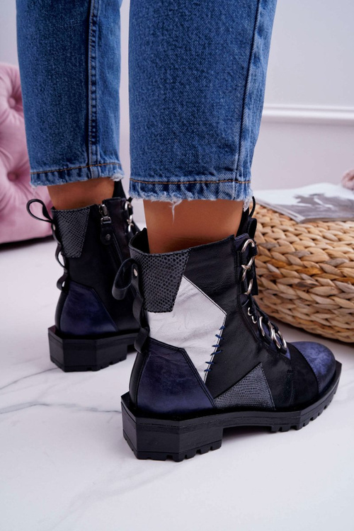 Botki Damskie Skórzane Trzewiki Maciejka Granatowe 04184-17/00-3