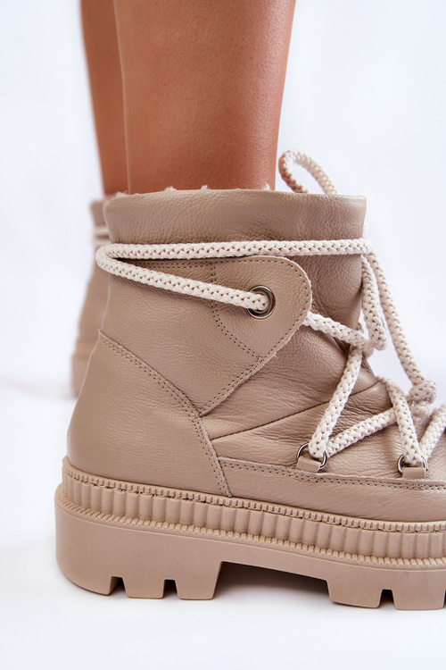 Damskie Modne Botki Śniegowce Beżowe Kallen