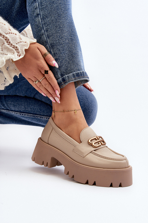 Zazoo 20164 Damskie Loafersy Ze Skóry Naturalnej Beżowe