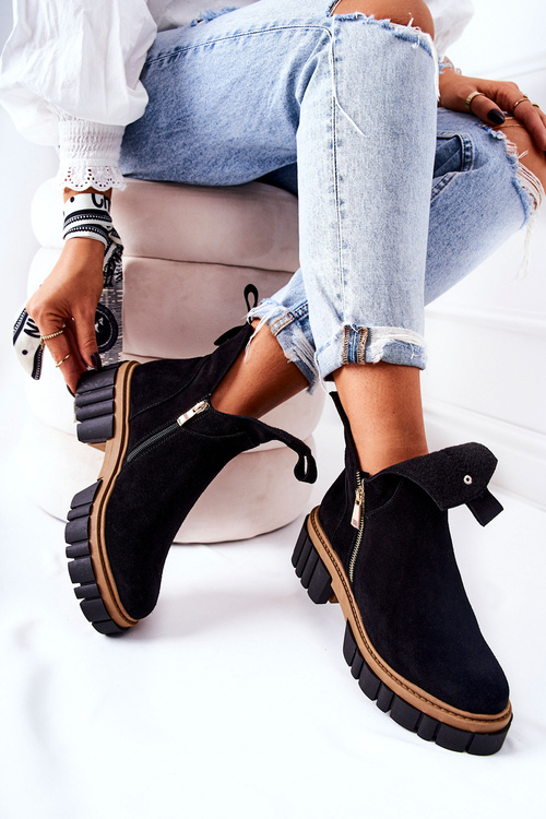 Botki Ocieplane Z Wycięciem Na Suwak Czarne Cadence