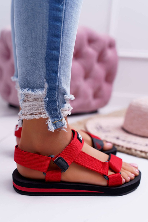 Sandały Damskie Big Star Na Rzepy Czerwone DD274A284