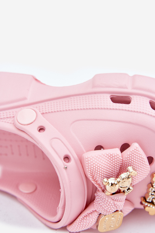 Klapki Dziecięce Dziewczęce Piankowe Z Kokardką I Ozdobami Różowe Selvana