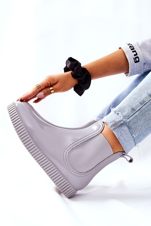 Błyszczące Kalosze Na Platformie Szare Waterfall