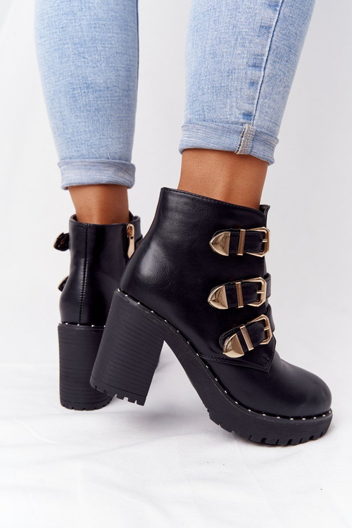 Botki Na Słupku Z Klamrami Lu Boo Czarne