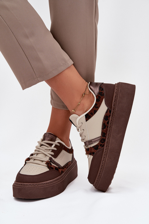 Damskie Sneakersy Na Platformie Big Star SS274356 Panterka Brązowo-Beżowe