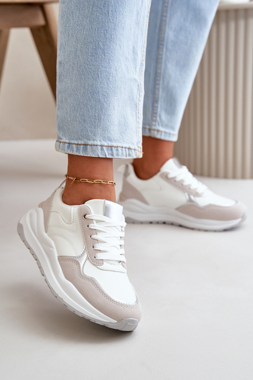 Sneakersy Damskie Na Platformie Z Eko Skóry Białe Issatta