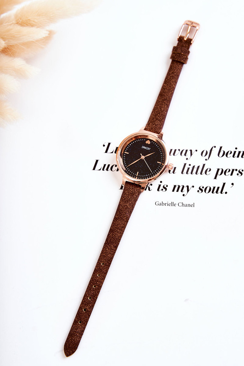 Damski Zegarek Na Cienkim Pasku Ernest Brązowy