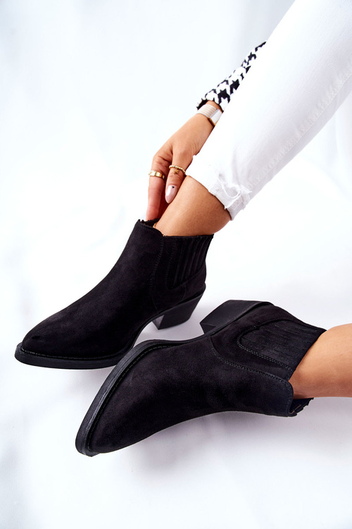 Wsuwane Botki Zamszowe Czarne Assanella