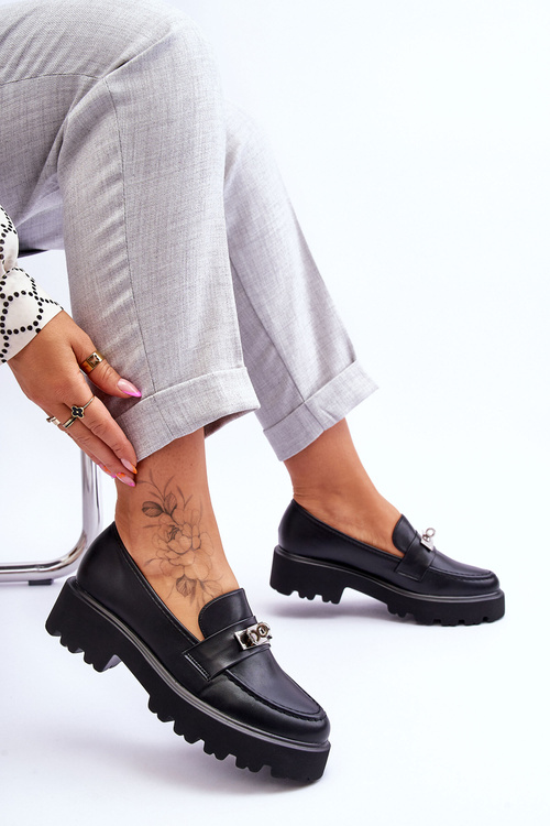 Skórzane Mokasyny Z Ozdobą Na Platformie Czarne Glory