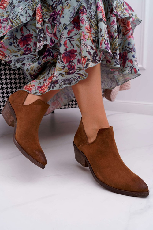 Botki Damskie Brązowe Wiosenne Skórzane Anabella