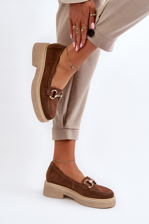 Zazoo 3429 Zamszowe Mokasyny Damskie Z Ozdobą Brązowe