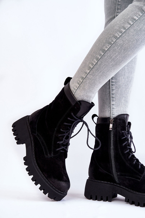 Klasyczne Zamszowe Ocieplane Botki Czarne Lemar Caima