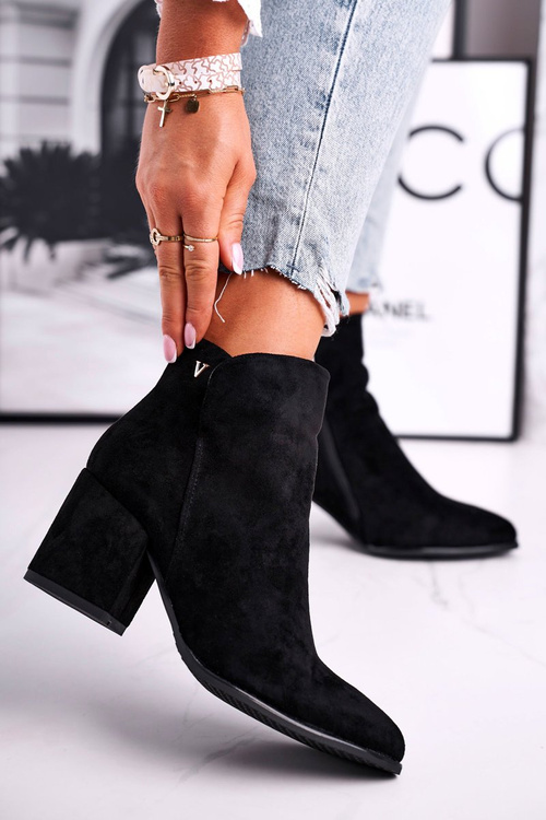 Botki Damskie Ciepłe Eko Zamsz Czarne So Good