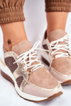 Skórzane Sneakersy Na Koturnie Beżowe Nicole 2562
