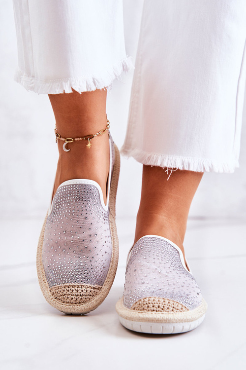 Damskie Materiałowe Espadryle Z Cyrkoniami Szare Deimos
