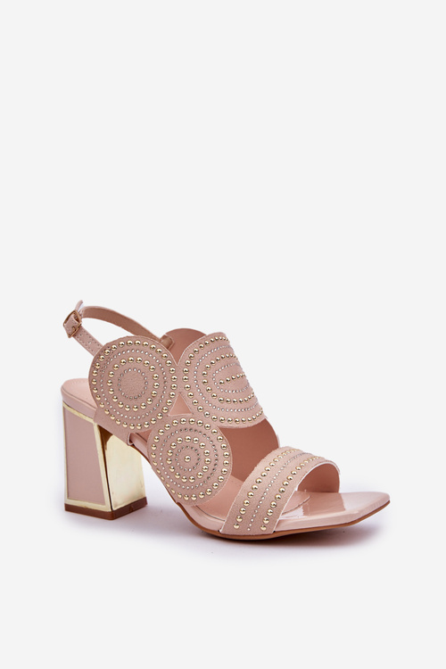 Zdobione Sandały Na Słupku Beżowe Delariona