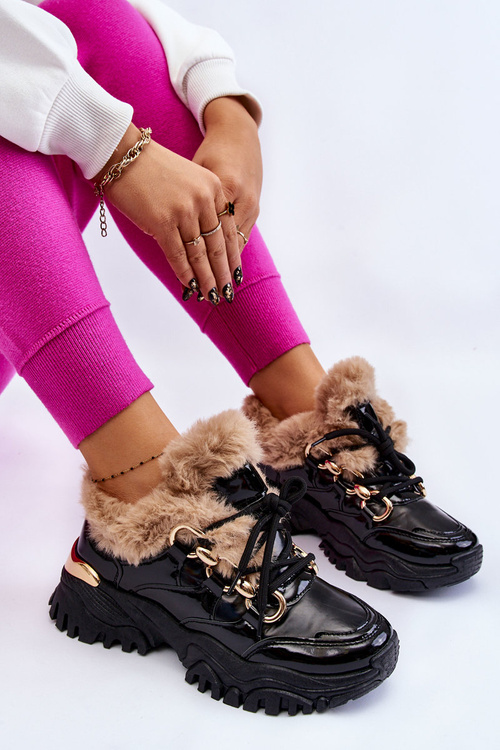 Damskie Ocieplane Buty Sportowe Sznurowane Czarne Kerberos