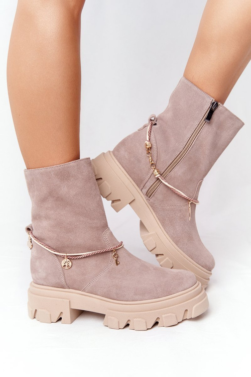 Zamszowe Botki Workery Lewski Shoes 3006-0 Beżowe