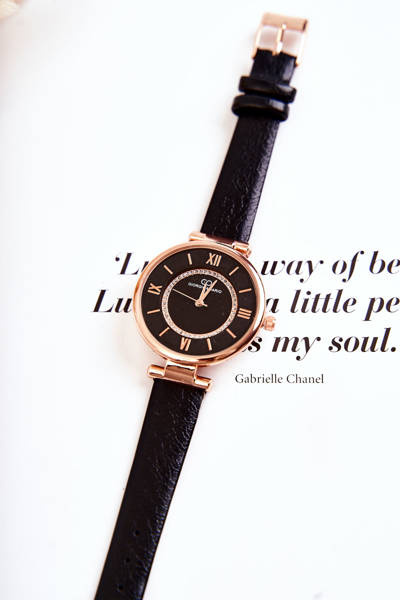 Damski Zegarek Na Pasku Z Cyrkoniami Giorgio&Dario Czarny