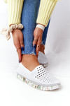 Ażurowe Skórzane Tenisówki Półbuty Slip-On Maciejka Białe 03512B-11